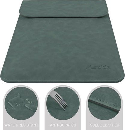Allinside 13-13.3 inch Laptop Sleeve Case for MacBook Pro 14 2021-2026/MacBook Air 13 2010-2017/MacBook Pro 13 2010-2015, Waterproof PU Suede Leather Laptop Protective Vertical Case Cover, Dark Green