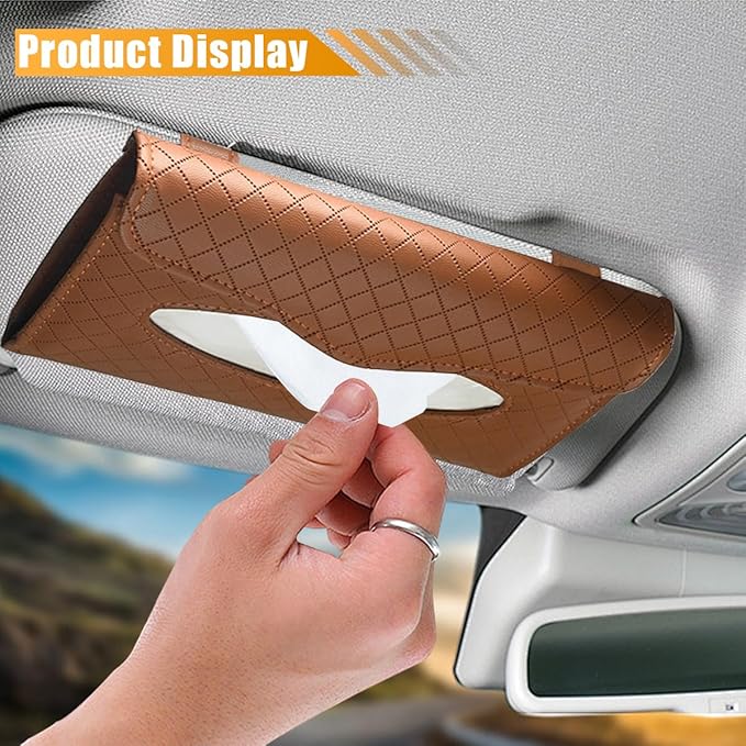 Car Tissue Holder, PU Leather Auto Napkin Holder for Visor & Backseat, Automotive Mask Organizer Case to Keep Vehicle Tidy, Universal Interior Accessories for Sedan Truck SUV (Brown)