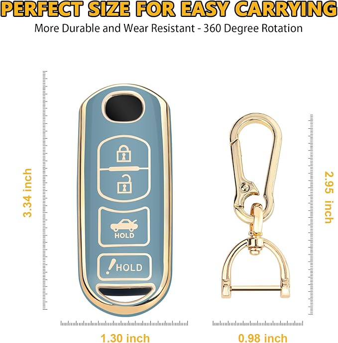 FT FUNTOR for Mazda Key Fob Cover,4 Buttons TPU Key Cover with Golden Edge,Compatible with Mazda 3 6 8 CX-3 CX-5 CX-7 CX-9 Atenza Miata MX-5 with Keychain (A-Blue)