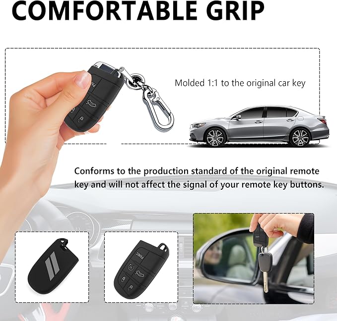 5 Buttons Key Fob Cover,Key Fob Replacement for Protecting Remote Keys,Keys Fob Case Compatible with Jeep Dodge Chrysler (Gray)