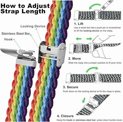 WOCCI 20mm Braided Nylon Watch Band for Men and Women, Quick Release, Silver Stainless Steel Buckle (Multicolor)