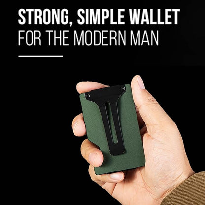 Slim Wallet for Men,RFID Blocking Minimalist Metal Wallet, Money Clip/Cash Holder, Front Pocket Aluminum Credit Card Holder, Ideal Gift for Men-Matte Green