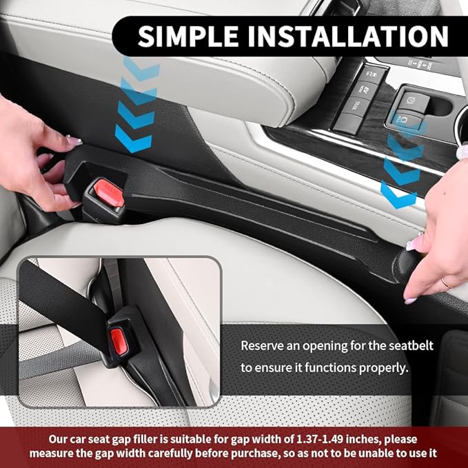 Turcee 2PCS Car Seat Gap Filler Organizer with Storage Slot & Hook,Car Seat Gap Filler Strip for Filling Gaps,Universal & Double-Sided Use Cars Seats Gaps Plug Cars Interior Accessories