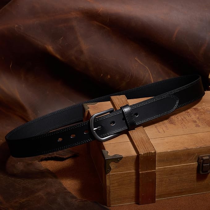 Men's Full Grain Leather Belt for Everyday Casual Jeans, 1.5" Handmade Men Leather Belts with Gift Box