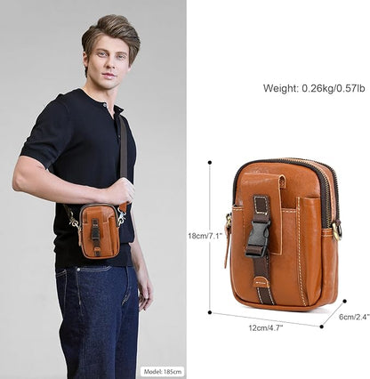 LANNSYNE Small Leather Messenger Bag, 3-in-1 Crossbody Shoulder Bag & Waist Belt Pouch, Sling Purse for Travel Business