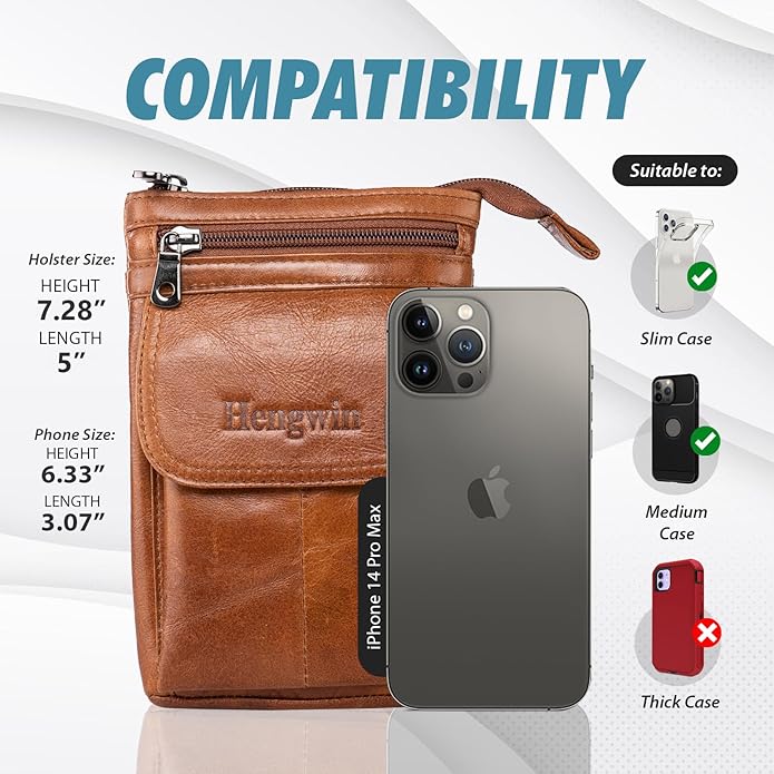 Hengwin Genuine Leather Small Crossbody Purse for Men Women, Travel Passport Wallet Cell Phone Shoulder Holster Belt Pouch Messenger Bag