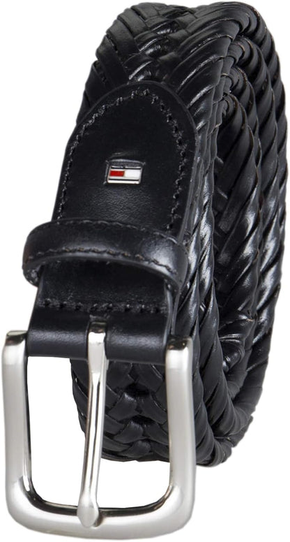 Tommy Hilfiger Men's Fully Adjustable Leather Braided Belt, Classic Strap for Jeans, Khakis & Dress Pants