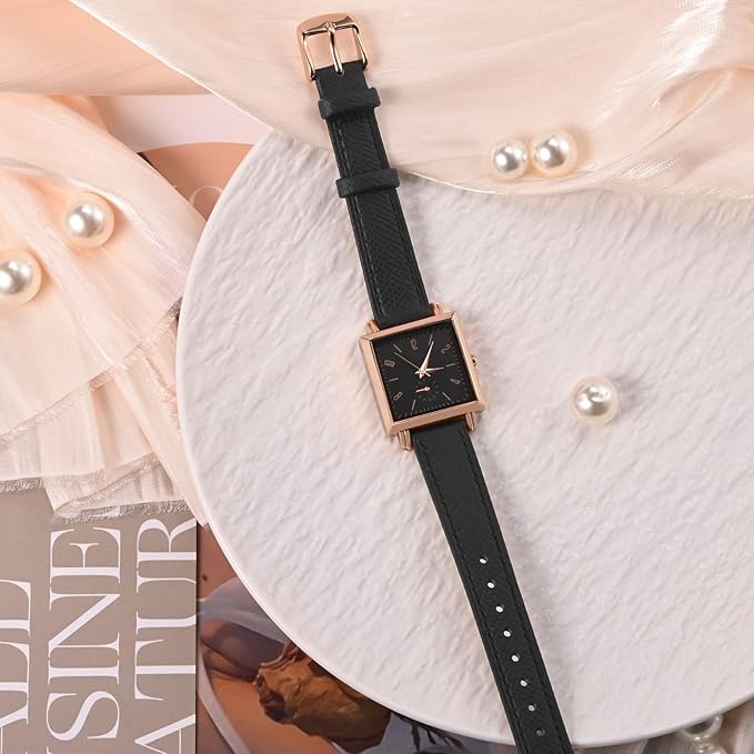 WOCCI 14mm Grace Watch Band for Ladies, Top Grain Leather, Quick Release Replacement Strap with Silver Buckle (Black)