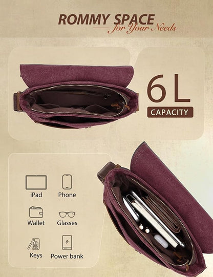 VASCHY Small Messenger Bag, Vintage Canvas Leather Lightweight Crossbody Bag
