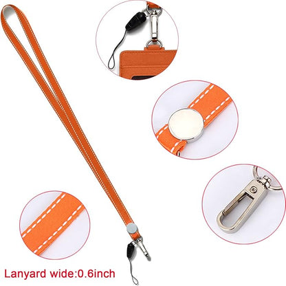 AMUU Orange Cruise Lanyards with PU Leather Vertical ID Badges Holder and Black Retractable Badge Reel,for Office,id Badges,Keys,Kid, Women,Men,USB Pack of 1