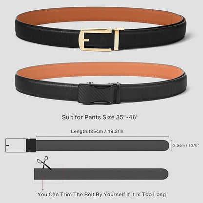 GAEKEAO Ratchet Belt for Men Genuine Leather 1 3/8" - Micro-Adjust Buckle Trim to Fit Dress Belt Casual to Formal Gift Boxed