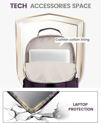 LOVEVOOK Laptop Backpack Purse for Women, Work Travel Computer Bags, College School Backpack for Student Girl, Quilted Casual Daypack with USB Port, Fit 15.6 Inch Laptop, Deep Plum