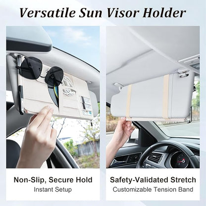 Amiss Car Sun Visor Organizer with Double Zippers, Multi-Pockets for Glasses, Pens, Cards & Documents, Universal Storage Pouch Fits Most Cars, SUVs and Trucks, Car Interior Accessories (Beige)