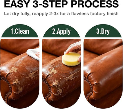 Black Leather Repair Kit, Leather Recoloring Balm – Restore & Repair Faded Leather on Couches, Car Seats, Shoes & Furniture | Leather Color Restorer & Conditioner | Easy DIY Application