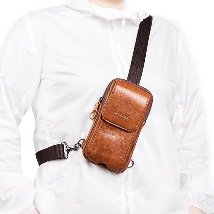 Small Crossbody Bag for Men Women - Genuine Leather Mini Sling Bag with Charging Port