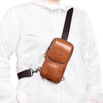 Small Crossbody Bag for Men Women - Genuine Leather Mini Sling Bag with Charging Port