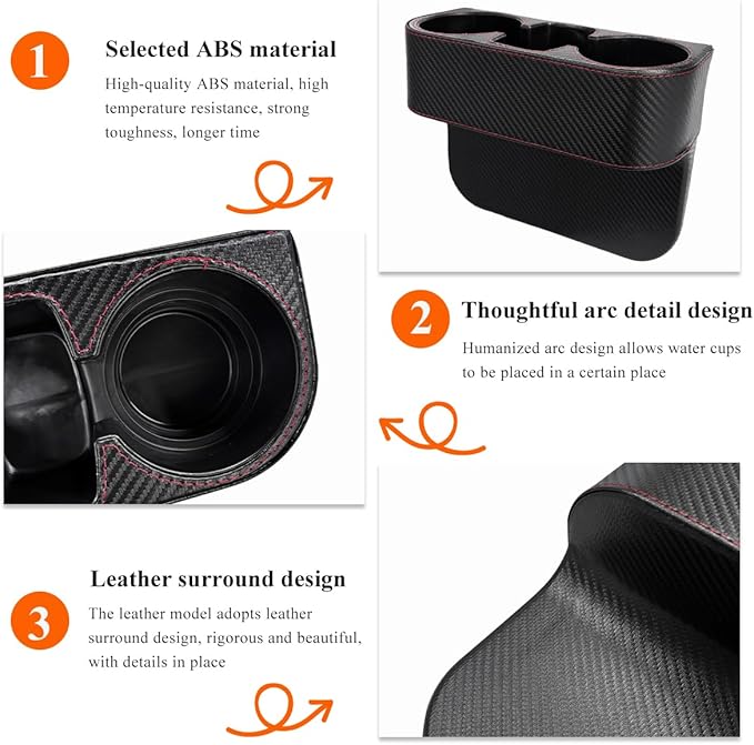 DXNQ Car Cup Holder Gap Filler Organizer, Multifunctional Auto Front Console Gap Filler with Cup Holder, Leather Extra Cup Holder Storage Box for Car Truck SUV, Car Accessories (Carbon Fiber)