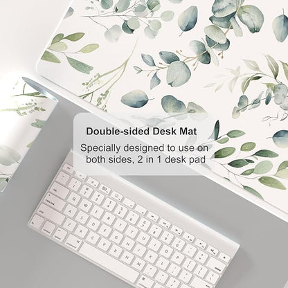 Colorful Star Large Mouse Pad, PU Leather Waterproof Desk Mat, Computer Gaming Mouse Pad, XXL Full Table Mousepad Non Slip Desk Pad for School Office Home 23.6" x 13.8" - Fresh Eucalyptus Leaves