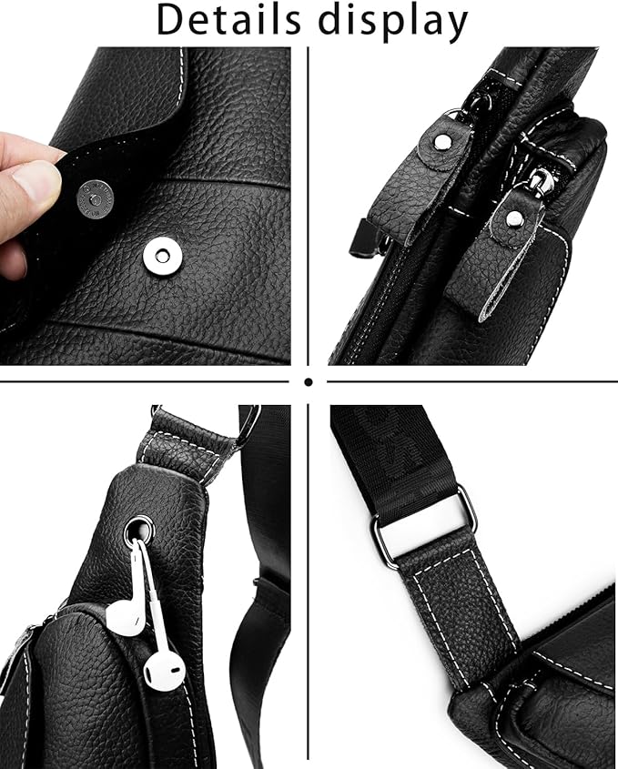 pundarika Genuine Leather sling bag for men women casual crossbody backpack small shoulder bag chest bag