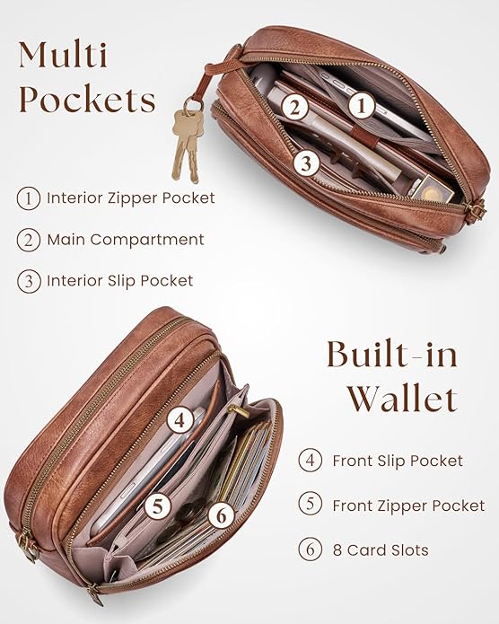 Crossbody Bags with Built-in Wallet, Anti-Theft Travel Purse with Card Slots, Trendy Vegan Shoulder Bag for Women Men