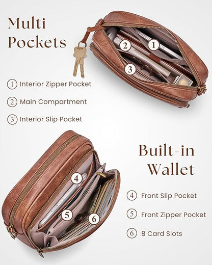 Crossbody Bags with Built-in Wallet, Anti-Theft Travel Purse with Card Slots, Trendy Vegan Shoulder Bag for Women Men
