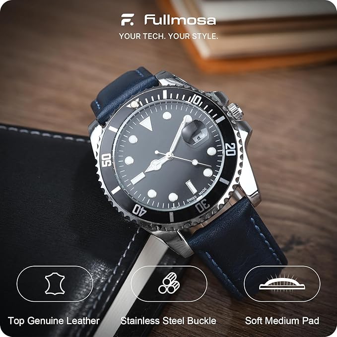 Fullmosa Watch Band, Quick Release Leather Watch Strap for Men Women, Replacement Bands Width 12mm 14mm 16mm 18mm 19mm 20mm 21mm 22mm 24mm