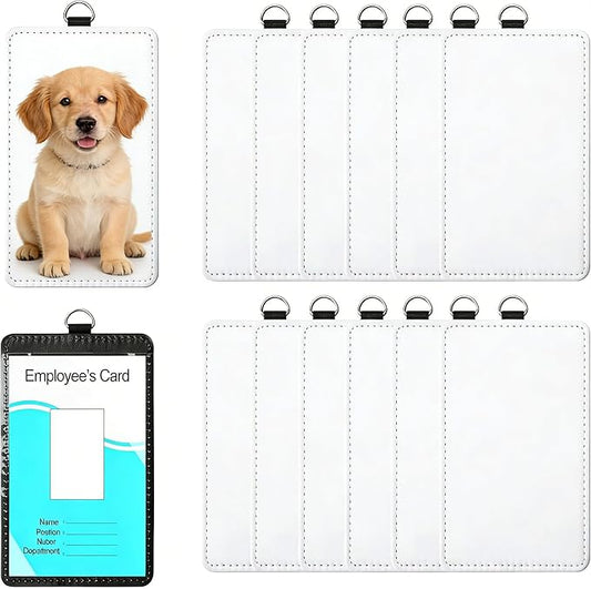 12 Pack Sublimation Blank PU Leather ID Badge Holder Bulk Heat Transfer Print ID Card Badges Name Tag Holders for DIY Office Employees (Vertical)