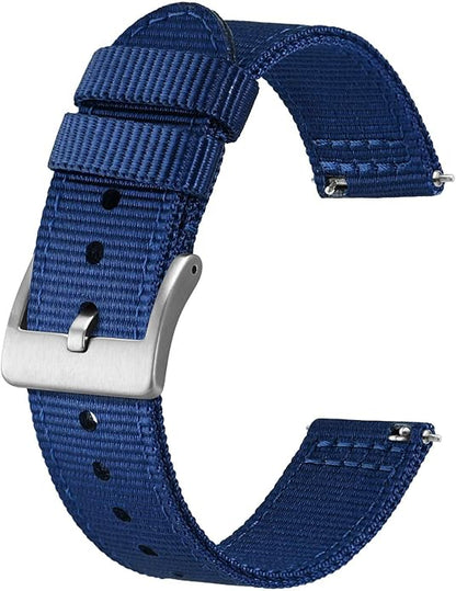 BISONSTRAP Men’s Nylon Watch Bands, Two-Piece Military Watch Straps, Quick Release, Brushed Buckle, Band Width 18mm 19mm 20mm 22mm