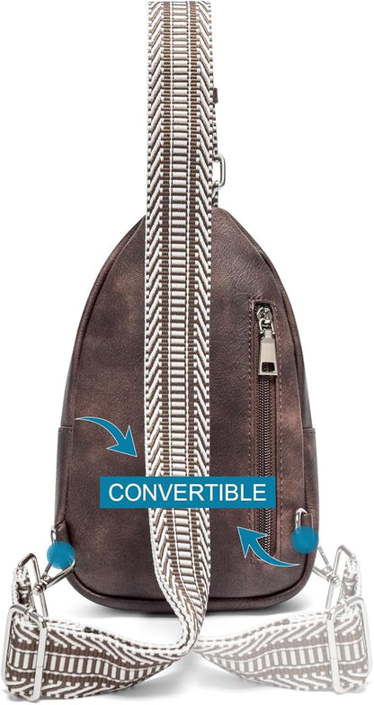 CLUCI Small Sling Bag for Women, Vegan Leather Fanny Pack Crossbody Bags for Women, Chest Bag With Guitar Strap