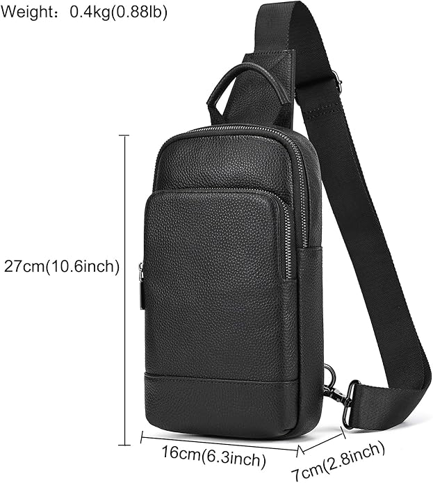 LUUFAN Men's Genuine Leather Sling Bag Chest Shoulder Backpack Crossbody Bag for Casual Sports Hiking Running Travel
