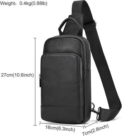 LUUFAN Men's Genuine Leather Sling Bag Chest Shoulder Backpack Crossbody Bag for Casual Sports Hiking Running Travel