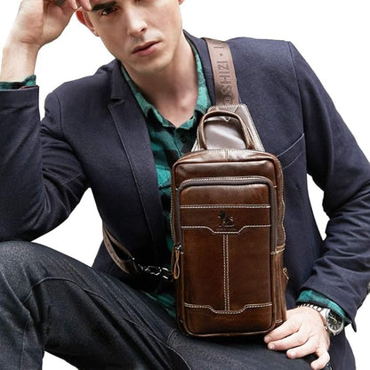 Leather Sling Bag Backpack Daypack Handbag for Men Women Outdoor Travel Camping Fishing Hunting Hiking Crossbody Shoulder Chest Pack Bags