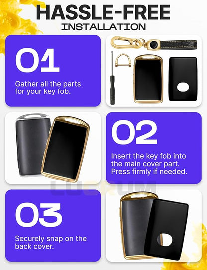 Lucrum Compatible with Mazda Key Fob Cover & Leather Keychain - TPU Case for 3, 6, CX-5 CX-9 CX-30 CX-50 CX-70 (2019-2025)