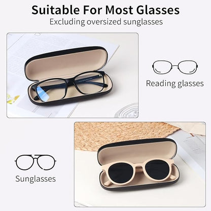Glasses Case Hard Shell, Leather Protective Case for Sunglasses with Cleaning Cloth, Cute Eyeglass Cases for Women