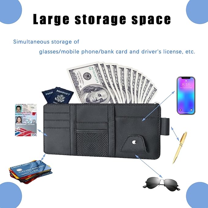 Car Sun Visor Organizer, Car Visor Organizer Visor Storage Organizer with Pockets Car Visor Storage Pouch Truck Sunvisor Organizer for Men Women(Black)