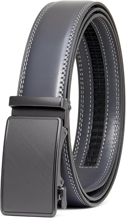 SENDEFN Men's Leather Belt Automatic Ratchet Buckle Slide Belt for Dress Casual Trim to Fit with Gift Box