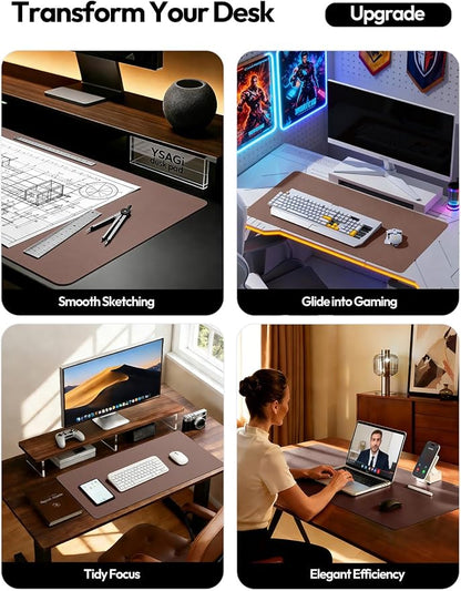 YSAGi Leather Desk Protector, Office Mat, Large Mouse Mat, Non-Slip PU Leather Blotter, Laptop Desk, Waterproof Writing Pad for Office and Home (Chocolate, 35.4" x 17")
