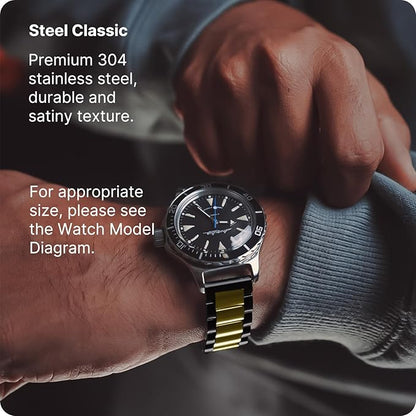 Fullmosa 20mm Stainless Steel Watch Band, Quick Release Metal Replacement Strap with Removable Links, Includes Spring Bars & Link Removal Tool for Men Women (Black+Golden)