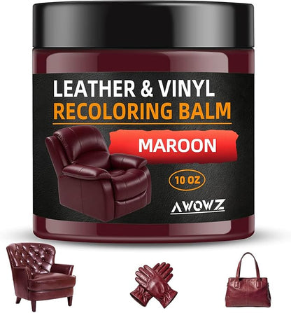 Leather Recoloring Balm - Scratch Repair & Color Restore Kit for Faded Leather, Leather Couch & Car Seats - 10OZ Leather Restorer Balm for Furniture, Auto Interior, Vinyl, Accessories (Maroon)