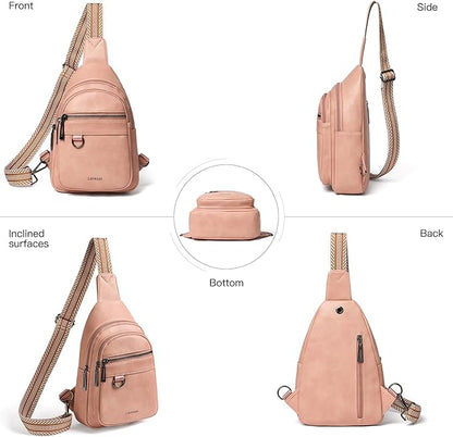 Leresas 7L Sling Bag for Women Men Vegan Leather Crossbody Bags Fanny Pack Purse Backpack Over Shoulder Bag Travel Anti Theft