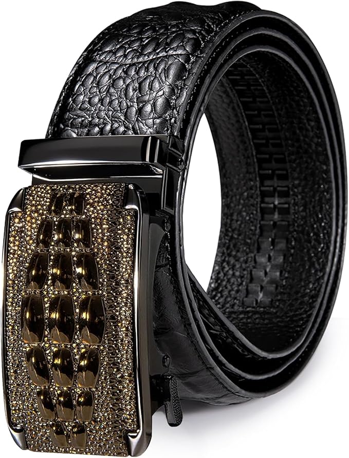 Dubulle Designer Mens Belts, Sliding Automatic Buckle Ratchet Dress Belt TOP Genuine Leather Strap Gifts