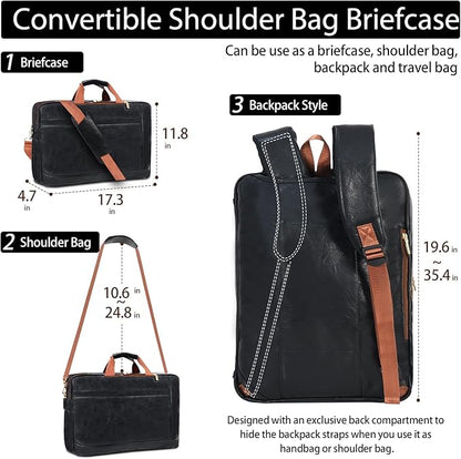 Stuery Faux Leather Messenger Bag for Men 17-17.3 Inch: Laptop Bag Briefcase Computer Handbags Shoulder Crossbody Bag with Padded Laptop Sleeve for Work College Travel, Black Brown