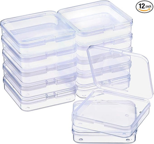 SATINIOR 12 Pack Clear Plastic Beads Storage Containers Box with Hinged Lid for Beads and More (2.75 x 2.75 x 0.67 Inch)