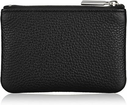 Hibate Black Small Mini Size Leather Coin Purse Change Pouch for Women Men Kids with Zip Key Ring