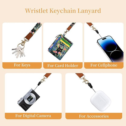 Hancynir Flower Black Cat Floral Slim Wallet Women Credit Card Holder Small Cute RFID Blocking Front Pocket Wallet Wristlet Keychain Lanyard Card Case Thin Travel Zipper Coin PU Leather Ladies Gifts