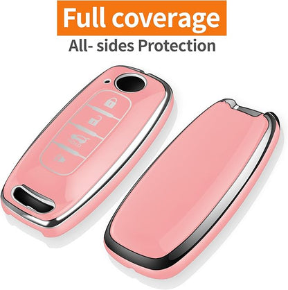 Sindeda for Nissan Key Fob Cover with Keychain Soft Full Protection Key Shell Key Case Compatible with 2023 2024 2025 Pathfinder Kicks Rouge(Chalk Pink, 4 Buttons-B)