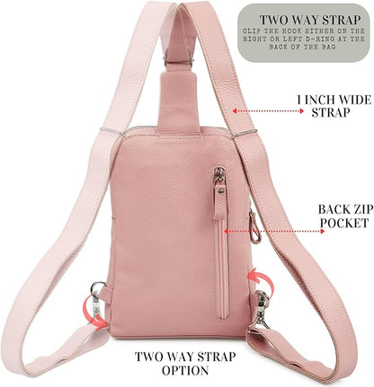 Leather Sling Bag for Women Genuine Crossbody Purse Small Trendy Cross Over Chest with Phone and Credit Card Slots (Baby Pink Nappa)