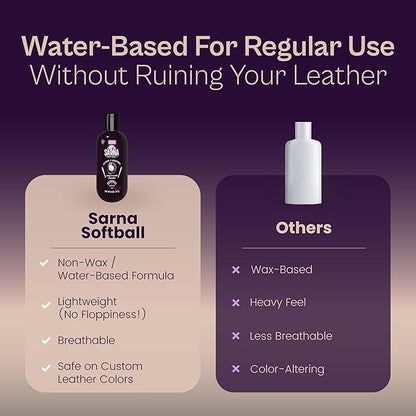 SARNA BASEBALL Glove Conditioner, Liquid, 8 Oz – Water-Based, Non-Darkening, No Sticky Residue – Glove Conditioner for Mitts, Baseball & Softball Gear Made in USA