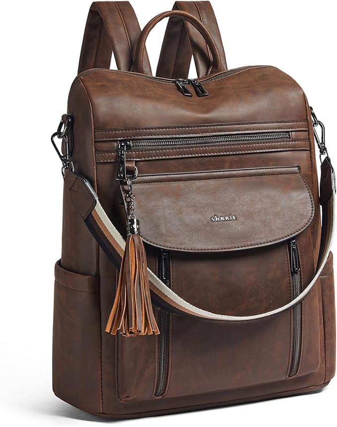 Shrrie Laptop Backpack for Women 15.6 inch,Travel Leather Backpack Purse Nurse Teacher Carry on Backpack Computer Bag,Professional Water-Resistant College Business Work Casual Daypack,Brown