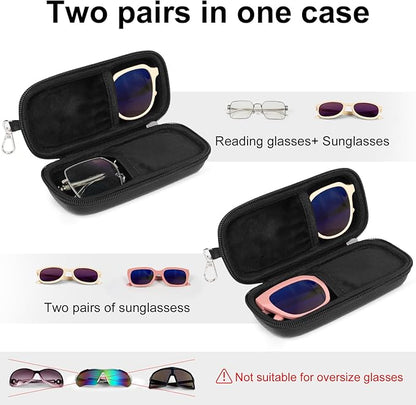 Double Eyeglasses Case Hard Shell Dual Sunglasses Organizer with Zipper Closure Travel Eyewear Storage for Vehicle